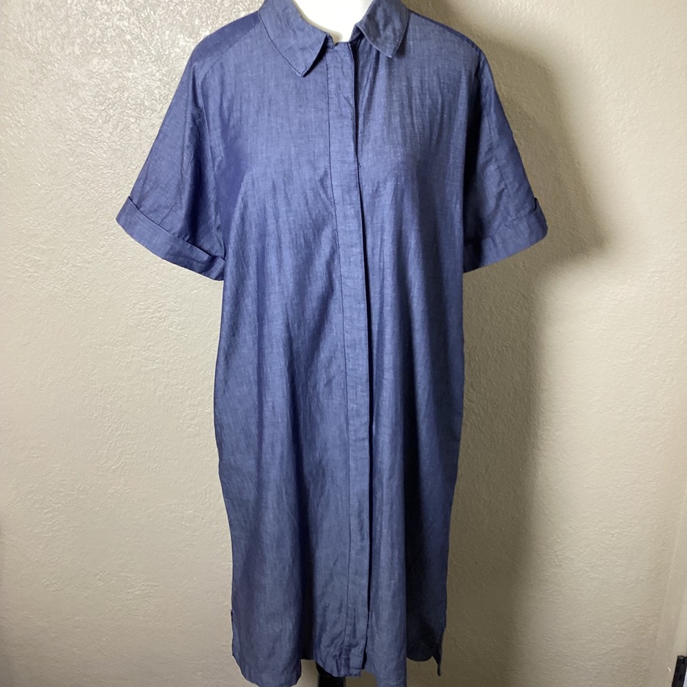 NU PARCC The Color House Chambray Button Up Shirt Dress, Pockets, SZ 77, US LG
